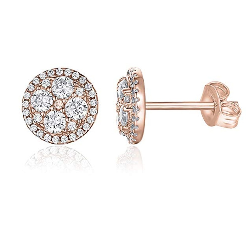 14K Rose Gold Plated CZ Simulated Diamond Earrings